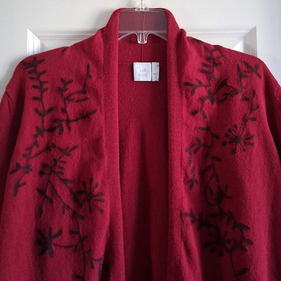 J.Jill Dark Red Floral Cashmere Blend Cardigan Women's Size M - Picture 3 of 15